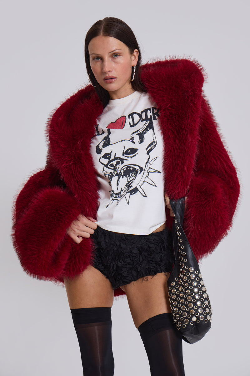 Mara Oversized Faux Fur Coat in Red