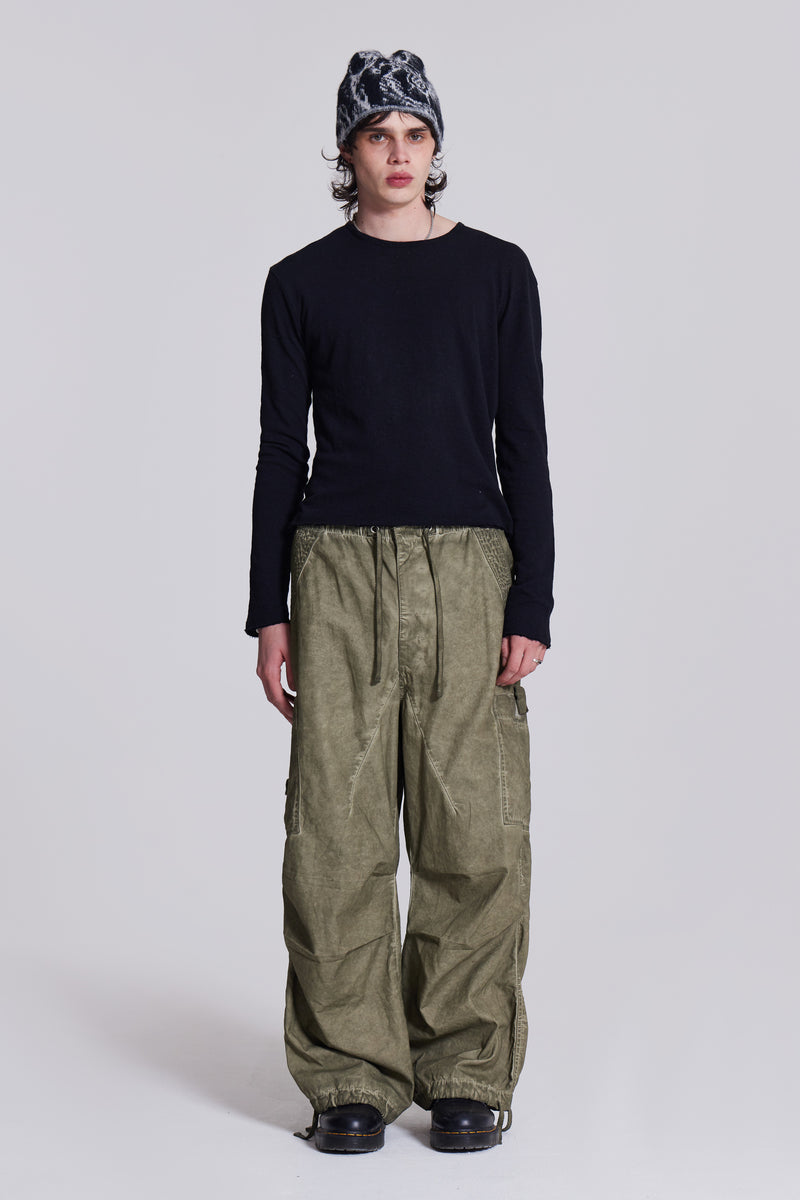Khaki Oil Wash Parachute Pants