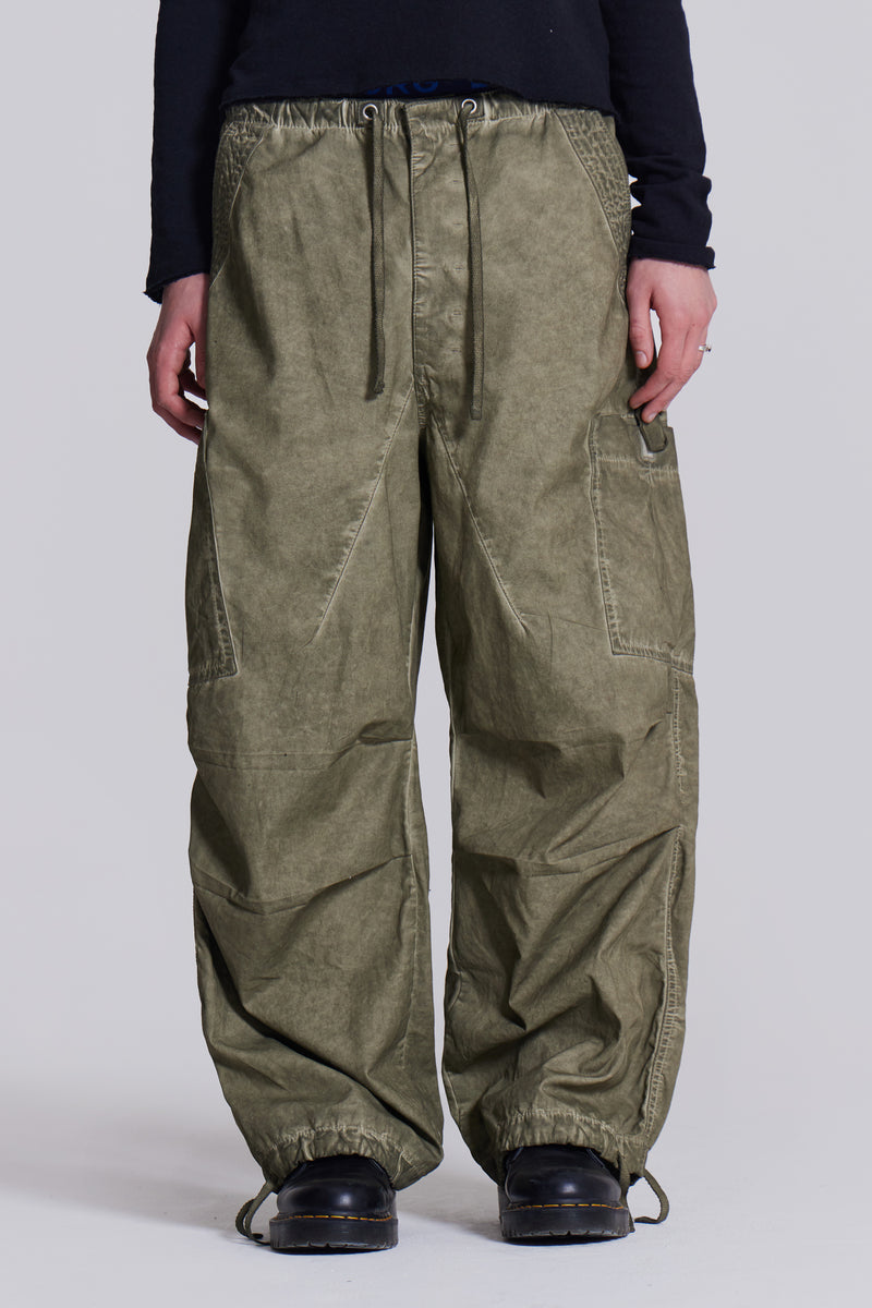 Khaki Oil Wash Parachute Pants