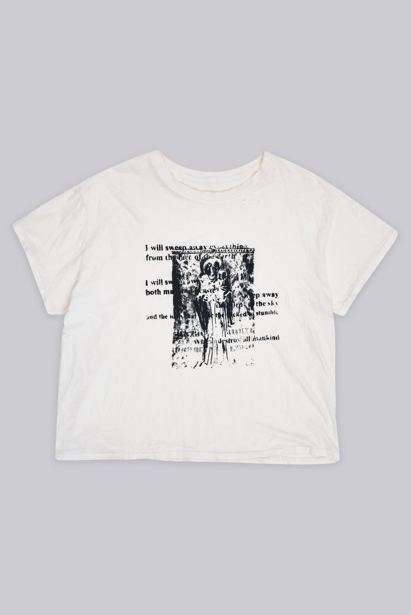White Etching Cropped T-Shirt