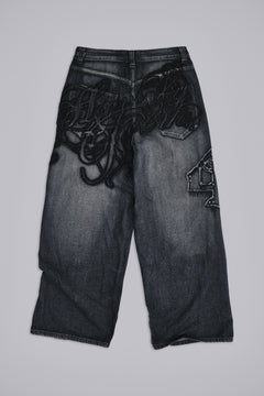 Black Raised Embroidery XL Colossus Jeans – view 1