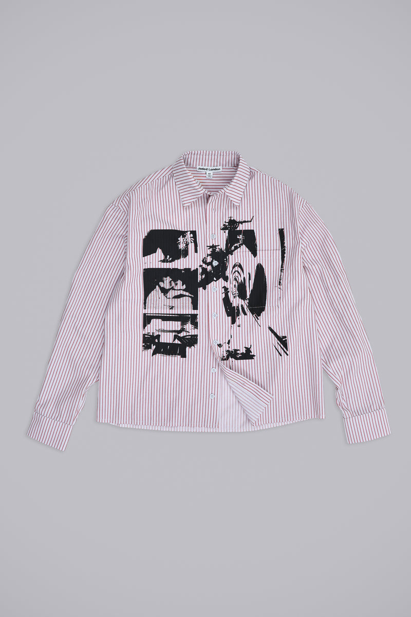 Overprint Cropped Button-Up Shirt