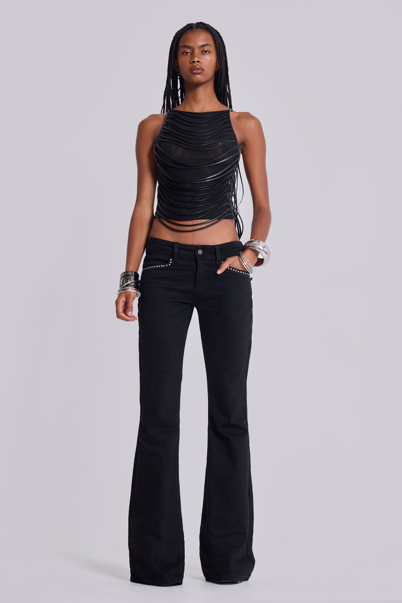 Jet Black Studded Drift Bootcut Jeans