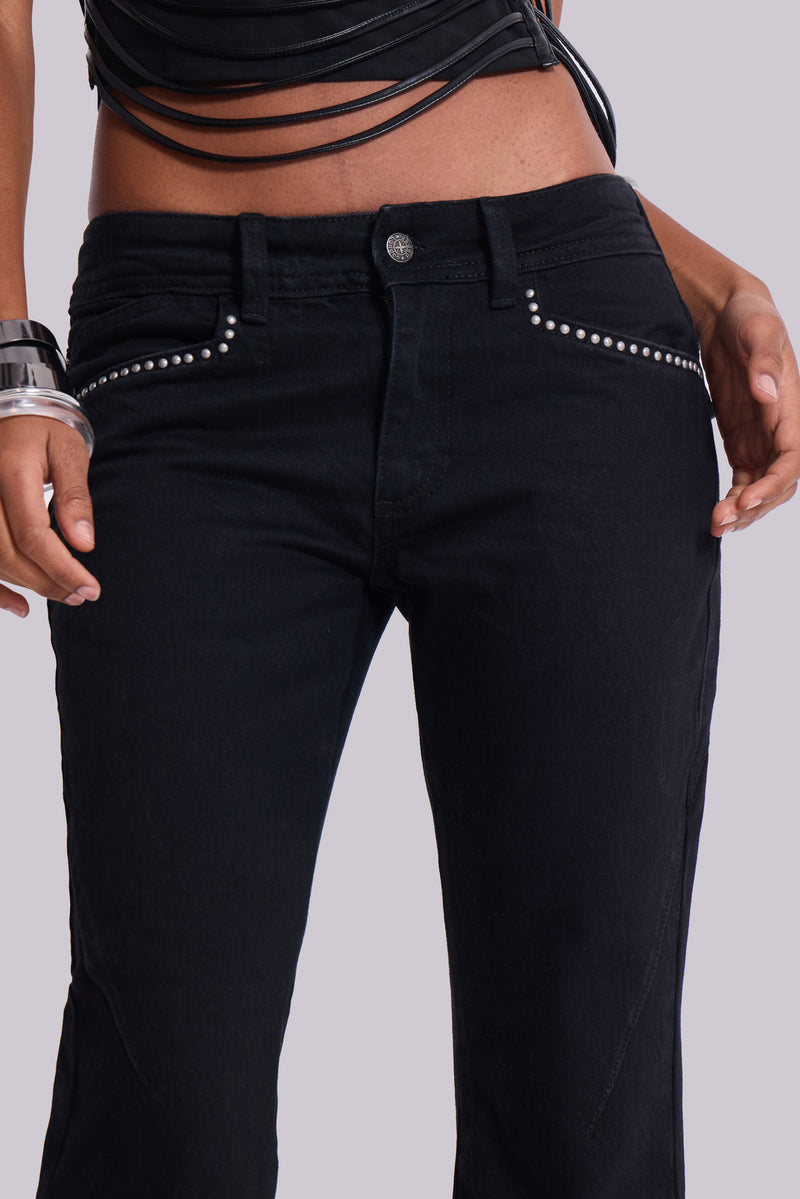 Jet Black Studded Drift Bootcut Jeans
