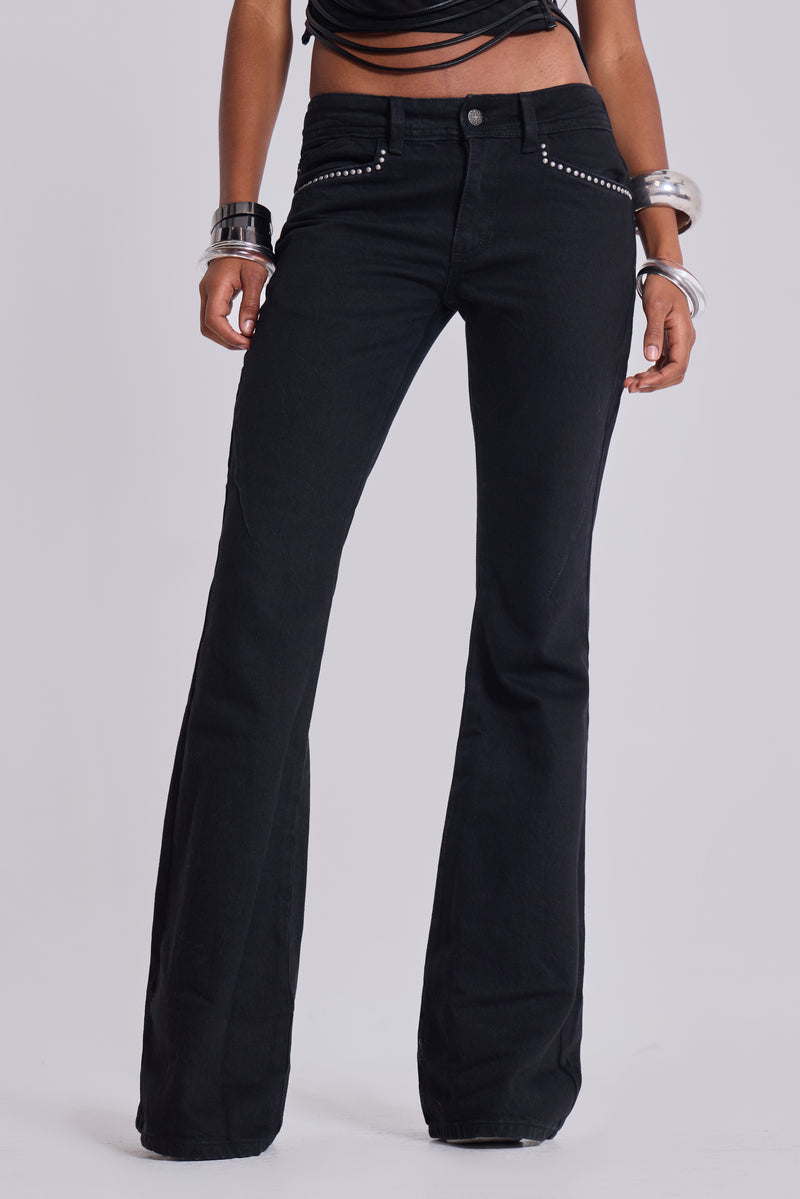 Jet Black Studded Drift Bootcut Jeans