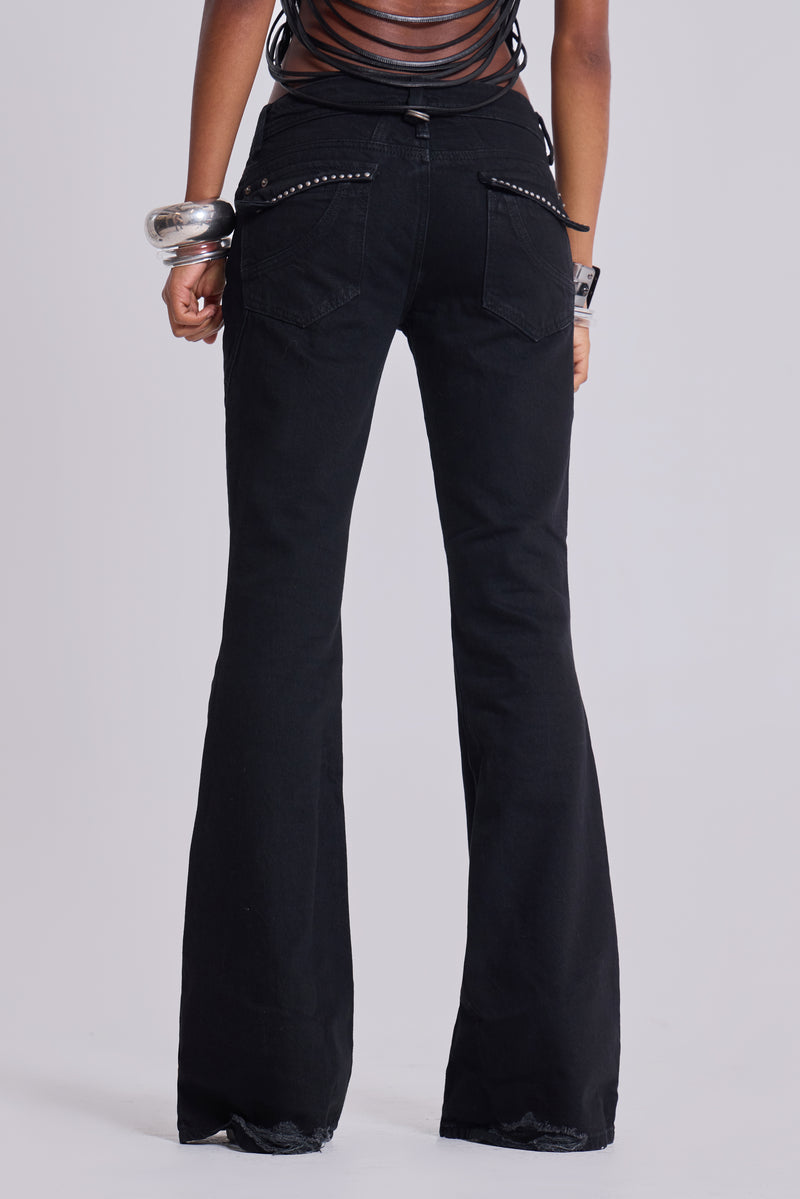 Jet Black Studded Drift Bootcut Jeans
