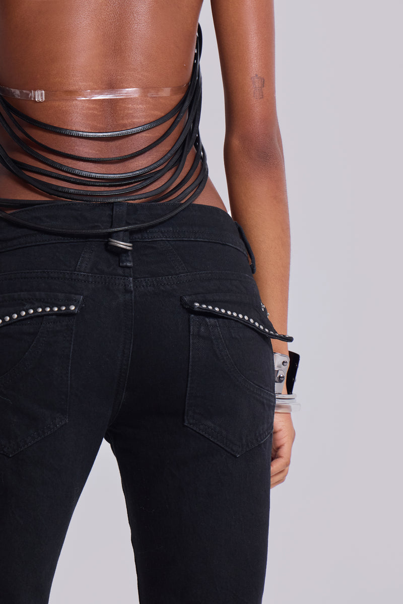 Jet Black Studded Drift Bootcut Jeans