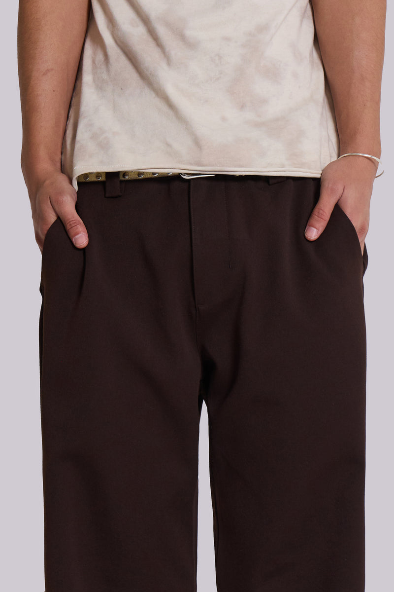 Brown Stacked Bootcut Suit Pants