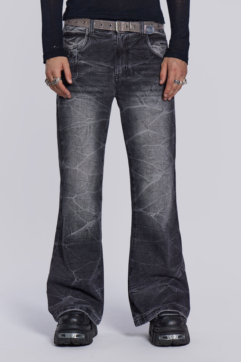 Black Crease Blaze Flared Jeans