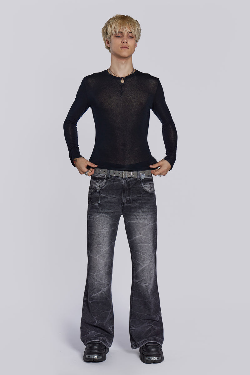 Black Crease Blaze Flared Jeans