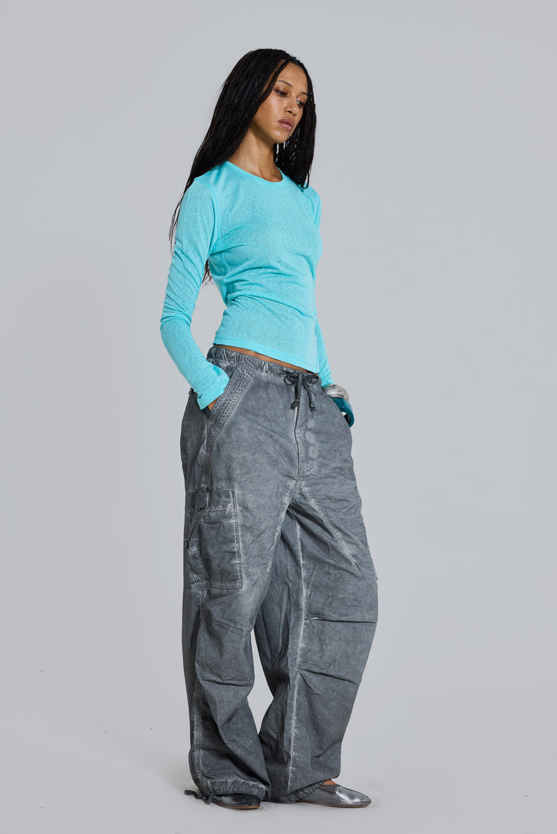 Black Oil Wash Parachute Pants
