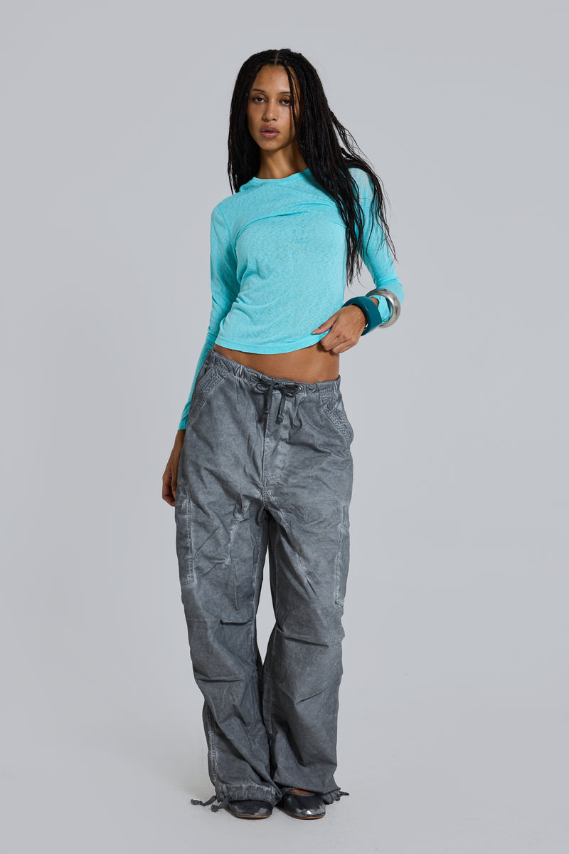 Black Oil Wash Parachute Pants