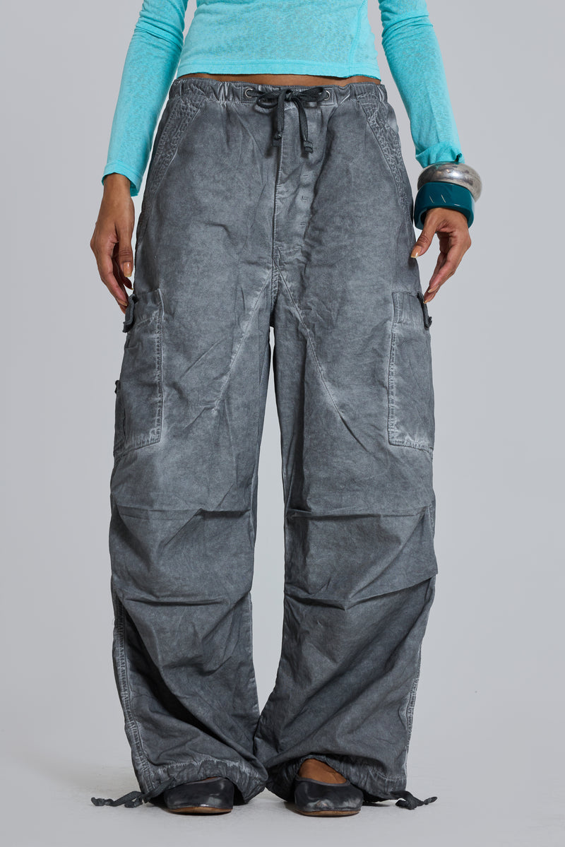 Black Oil Wash Parachute Pants