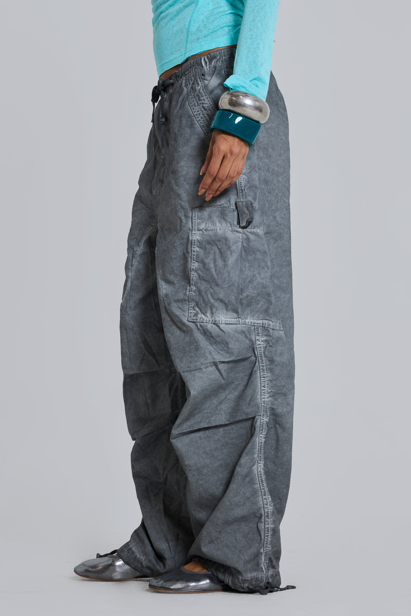 Black Oil Wash Parachute Pants