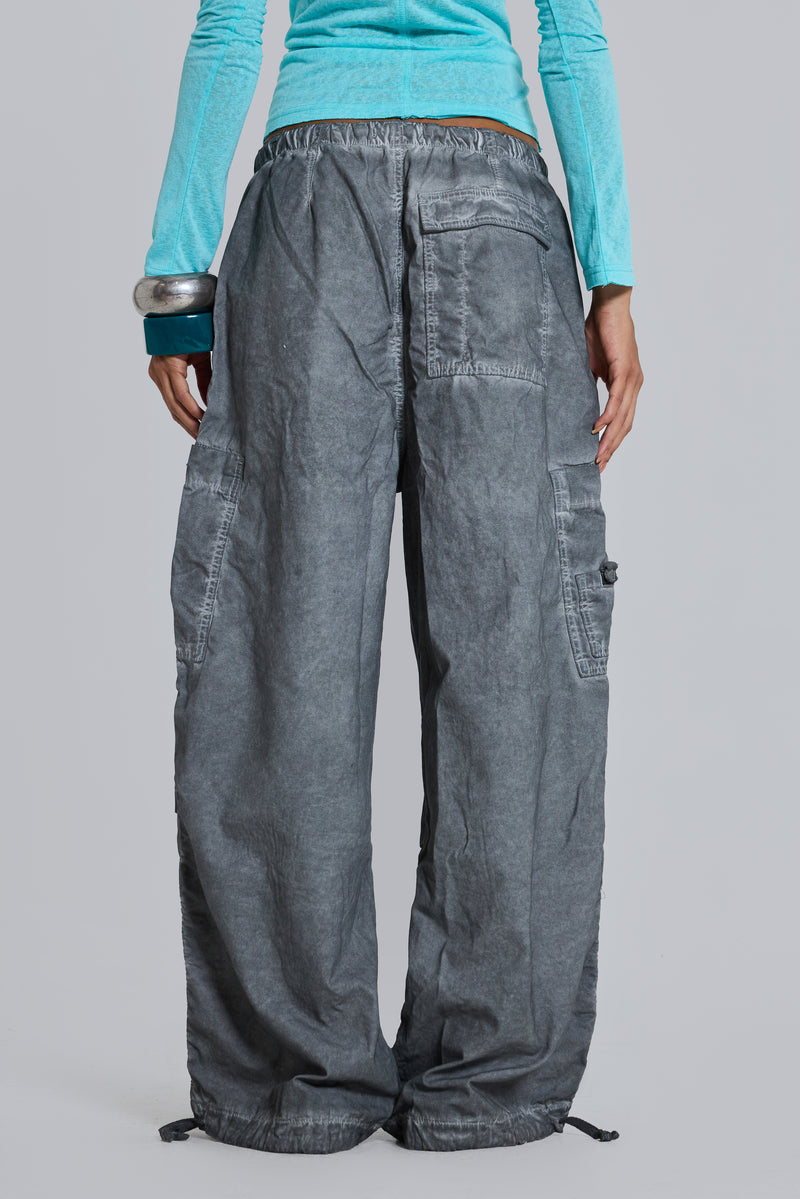 Black Oil Wash Parachute Pants