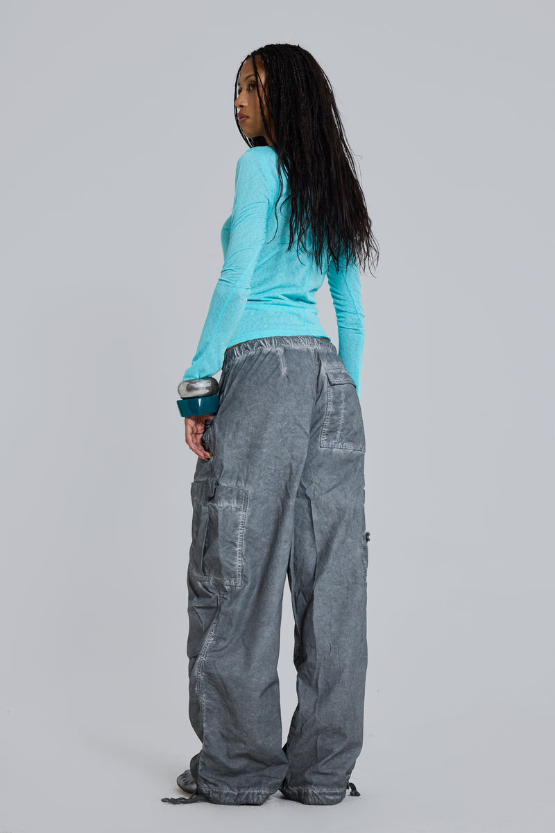 Black Oil Wash Parachute Pants