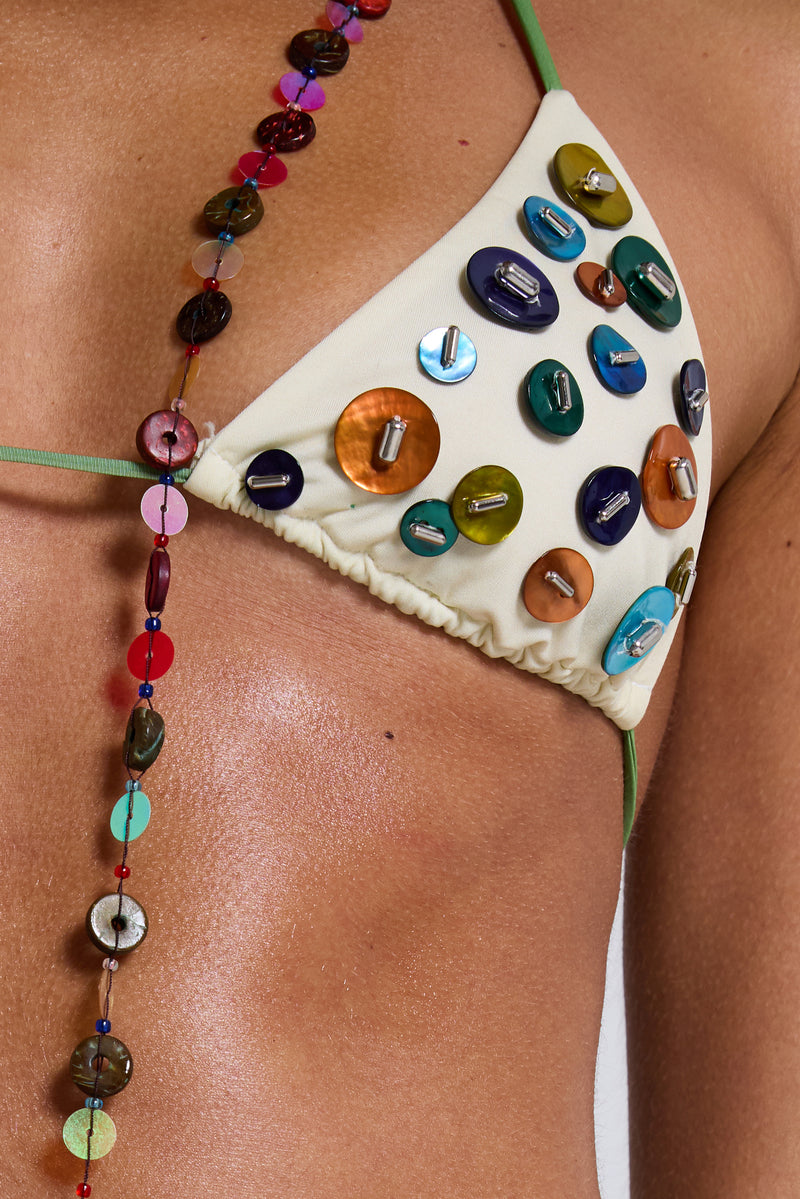 Mavie Button Triangle Bikini Top