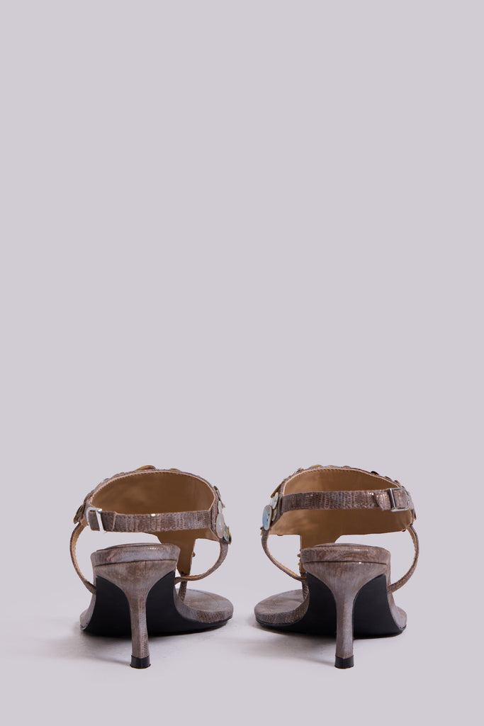 Azaela Metallic Button Heeled Sandals
