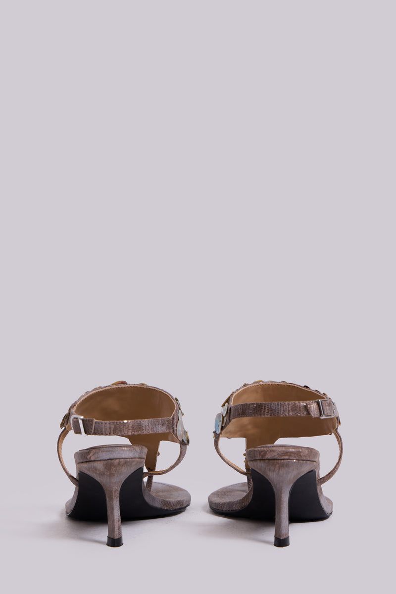 Azaela Metallic Button Heeled Sandals