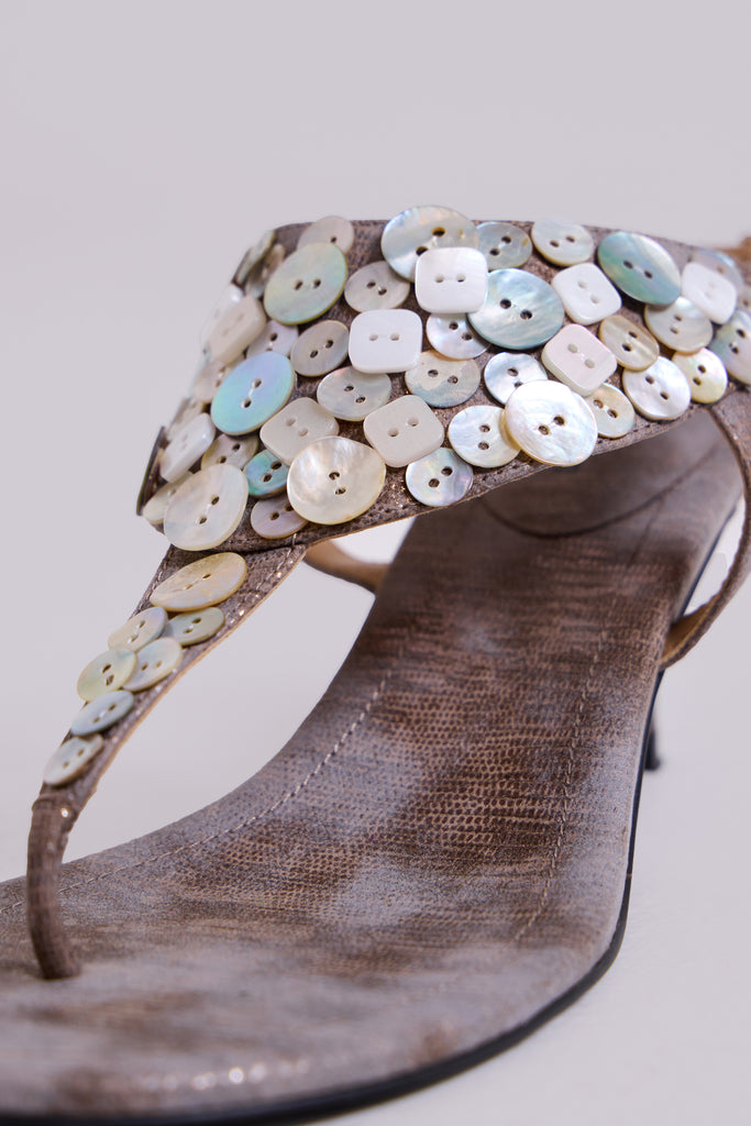 Azaela Metallic Button Heeled Sandals