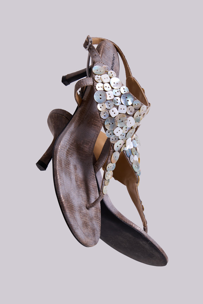 Azaela Metallic Button Heeled Sandals