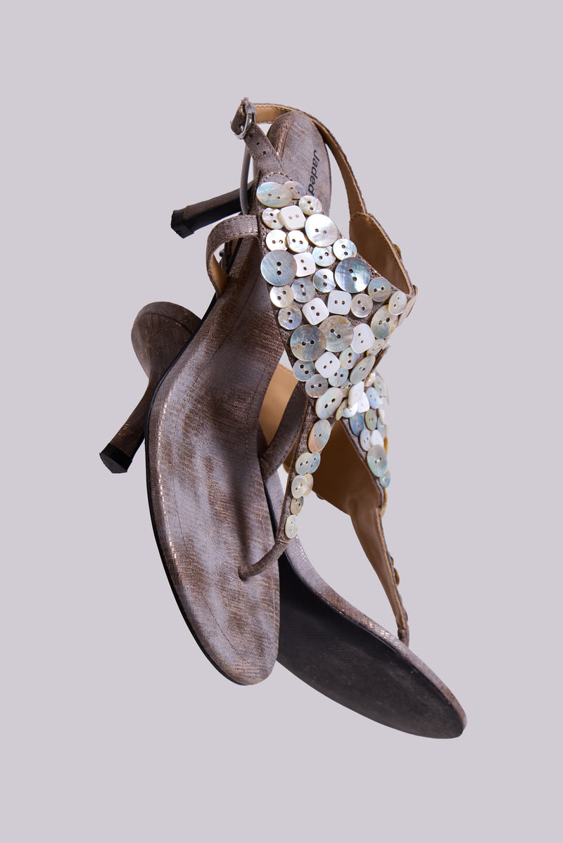 Azaela Metallic Button Heeled Sandals
