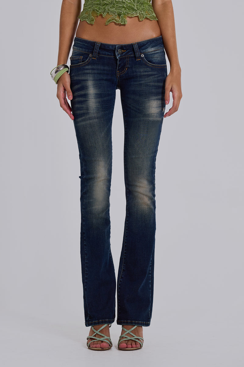 Kelsey Low Rise Skinny Bootcut Jeans in Dark Wash