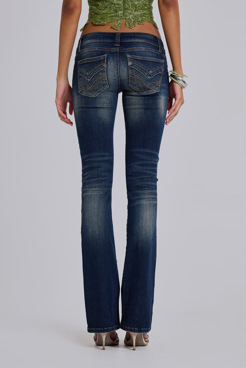 Kelsey Low Rise Skinny Bootcut Jeans in Dark Wash