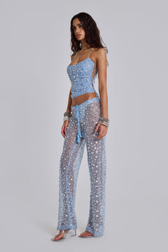 Deva Sequin Knit Trousers in Sky – view 1