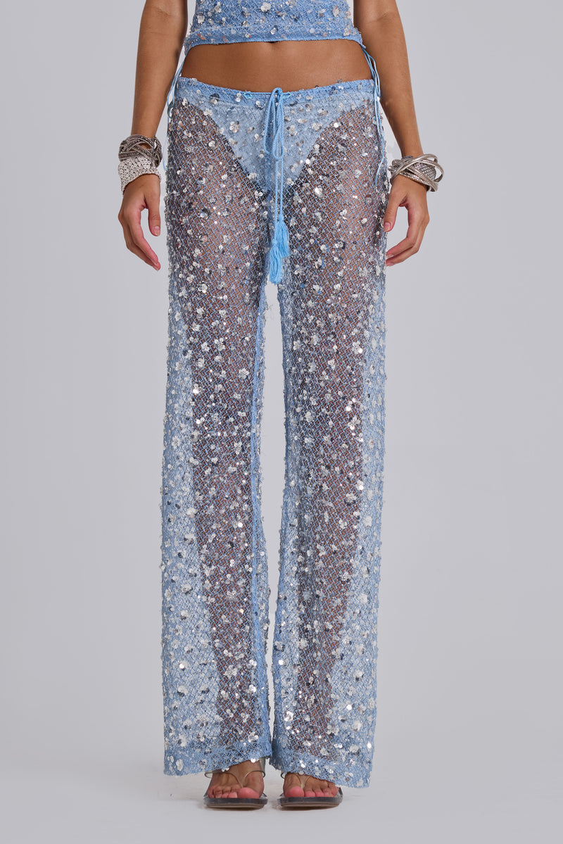 Deva Sequin Knit Trousers in Sky