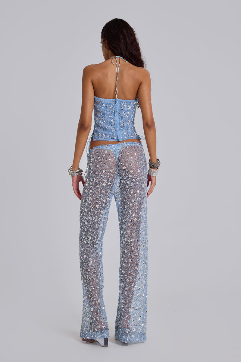 Deva Sequin Knit Trousers in Sky