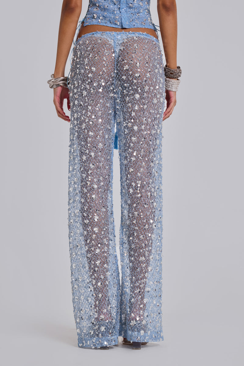 Deva Sequin Knit Trousers in Sky