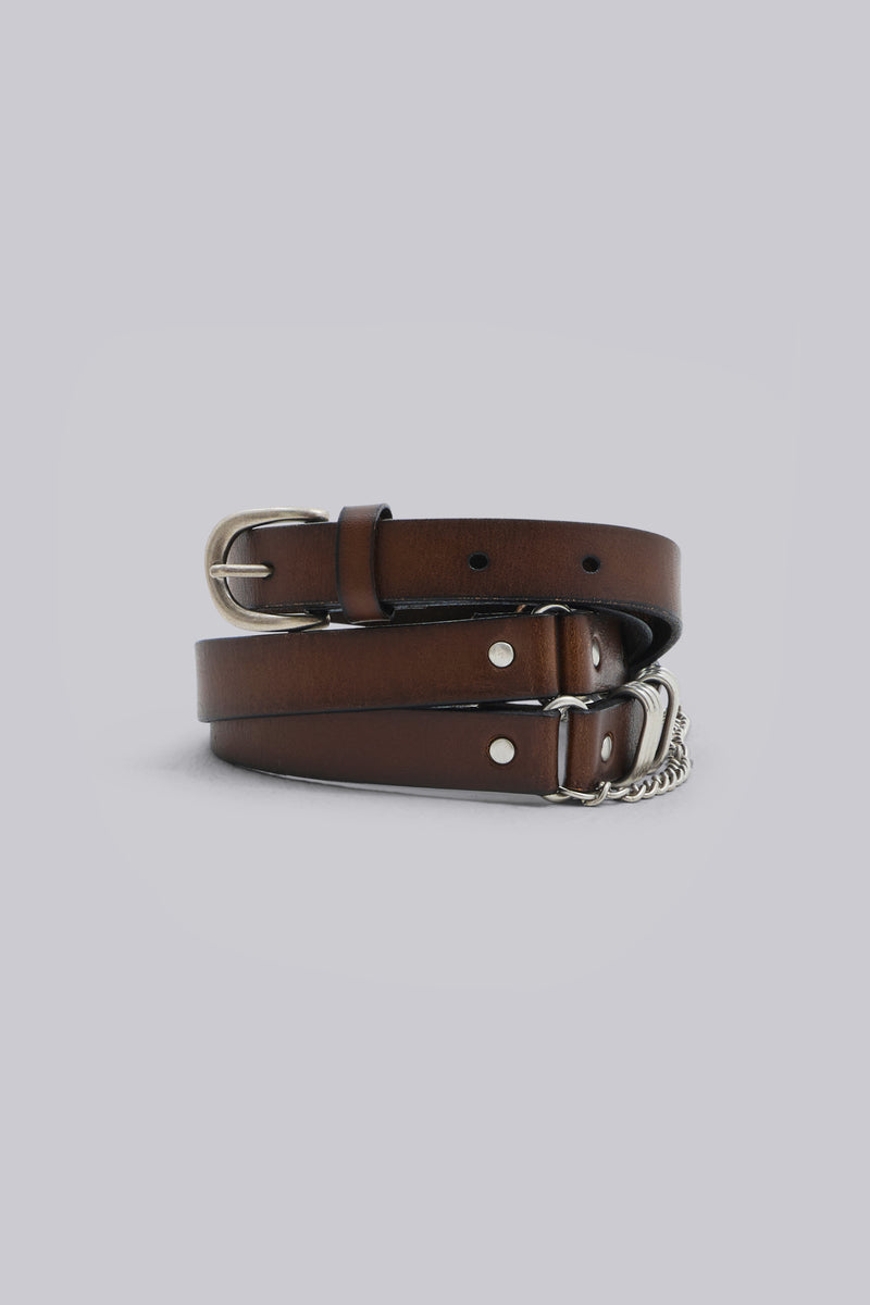 Saddle Skinny Brown Leather Belt