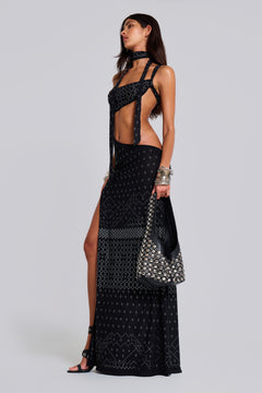 Opaline Asymmetric Stud Maxi Dress - UK 16 / Black