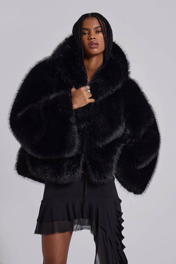 Mara Oversized Faux Fur Coat in Black