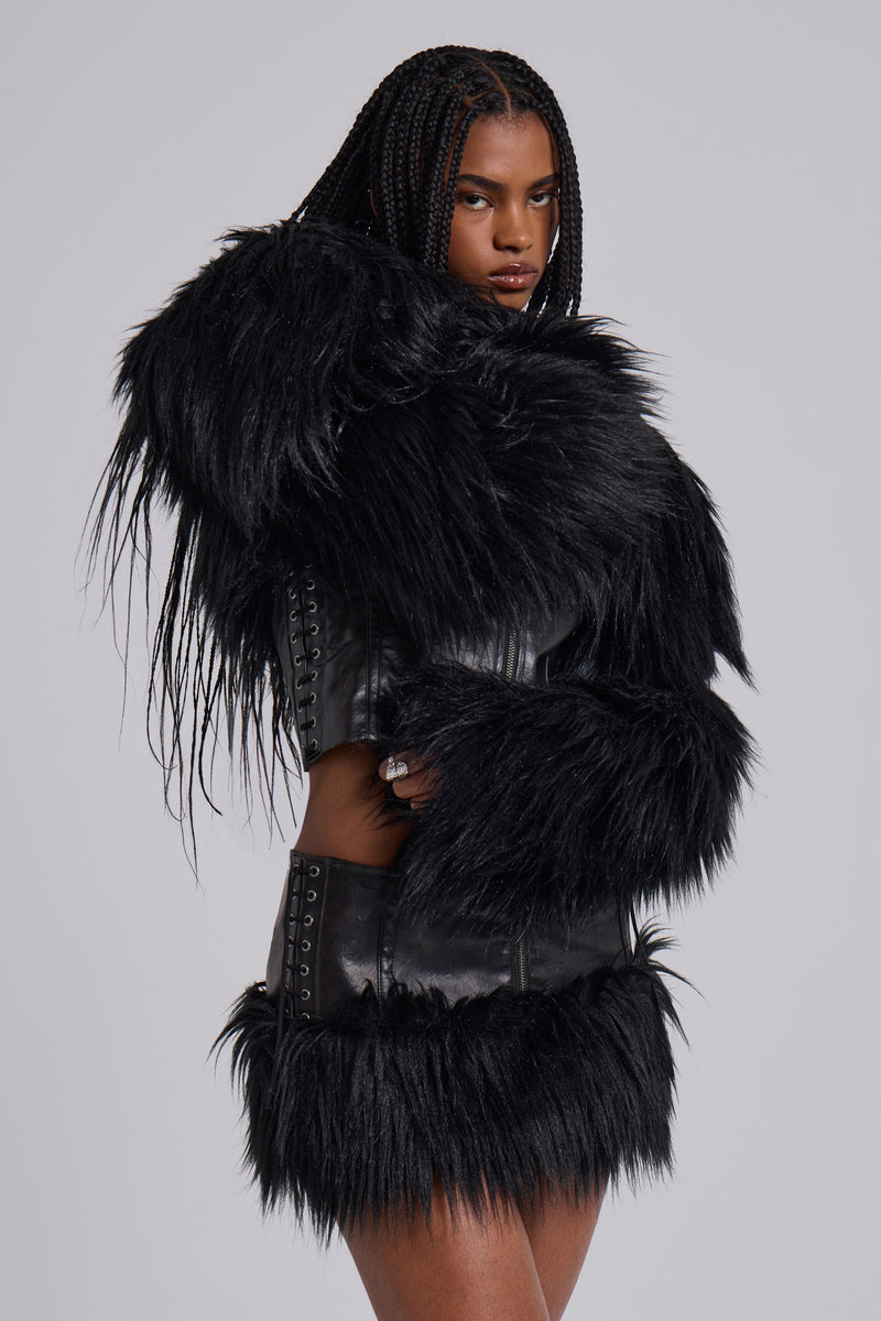 Viera Faux Fur and Leather Mini Skirt