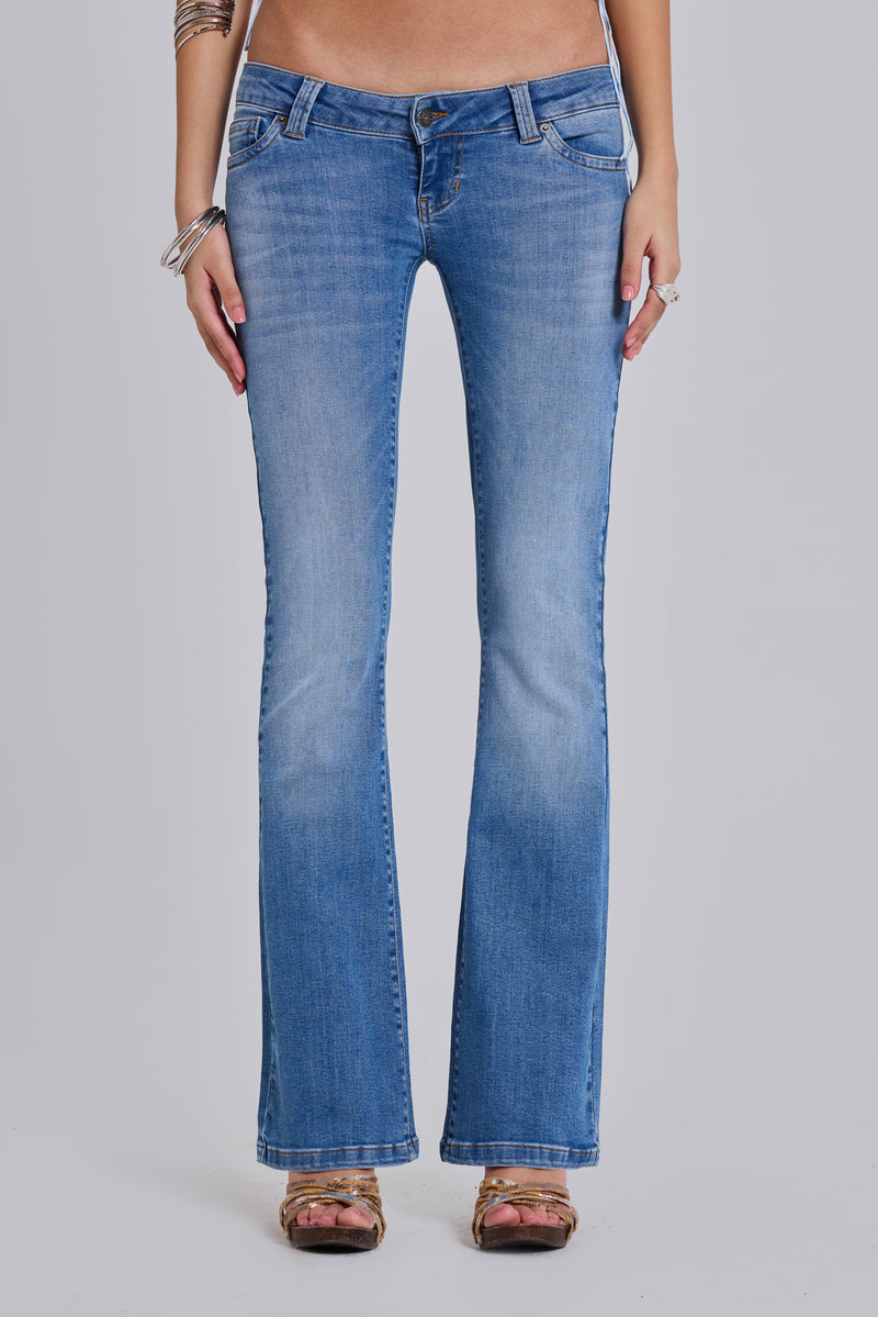 Kelsey Low Rise Skinny Bootcut Jeans in Mid Wash