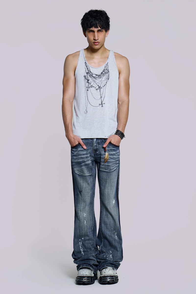 Vintage Blue Feather Drift Flared Jeans