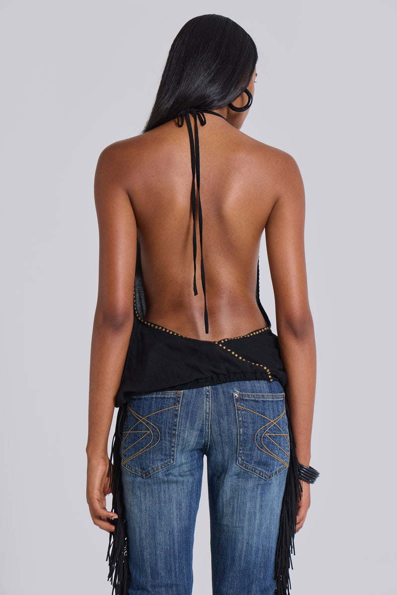 Tatiana Backless Studded Top in Black