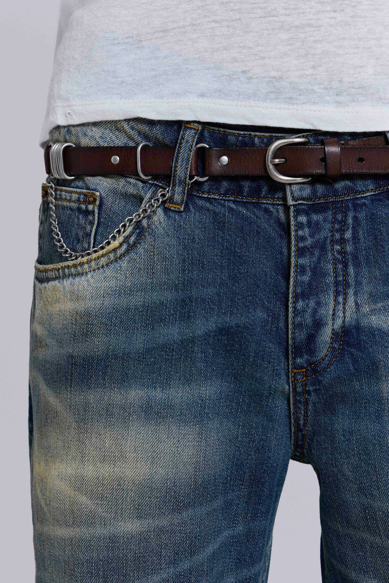 Saddle Skinny Brown Leather Belt