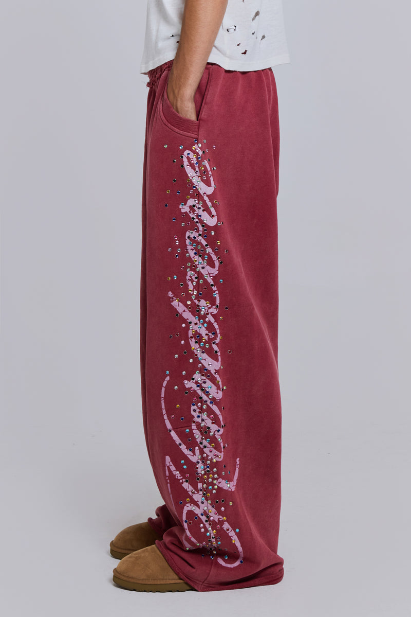 Burgundy Hardcore Jewel Monster Joggers