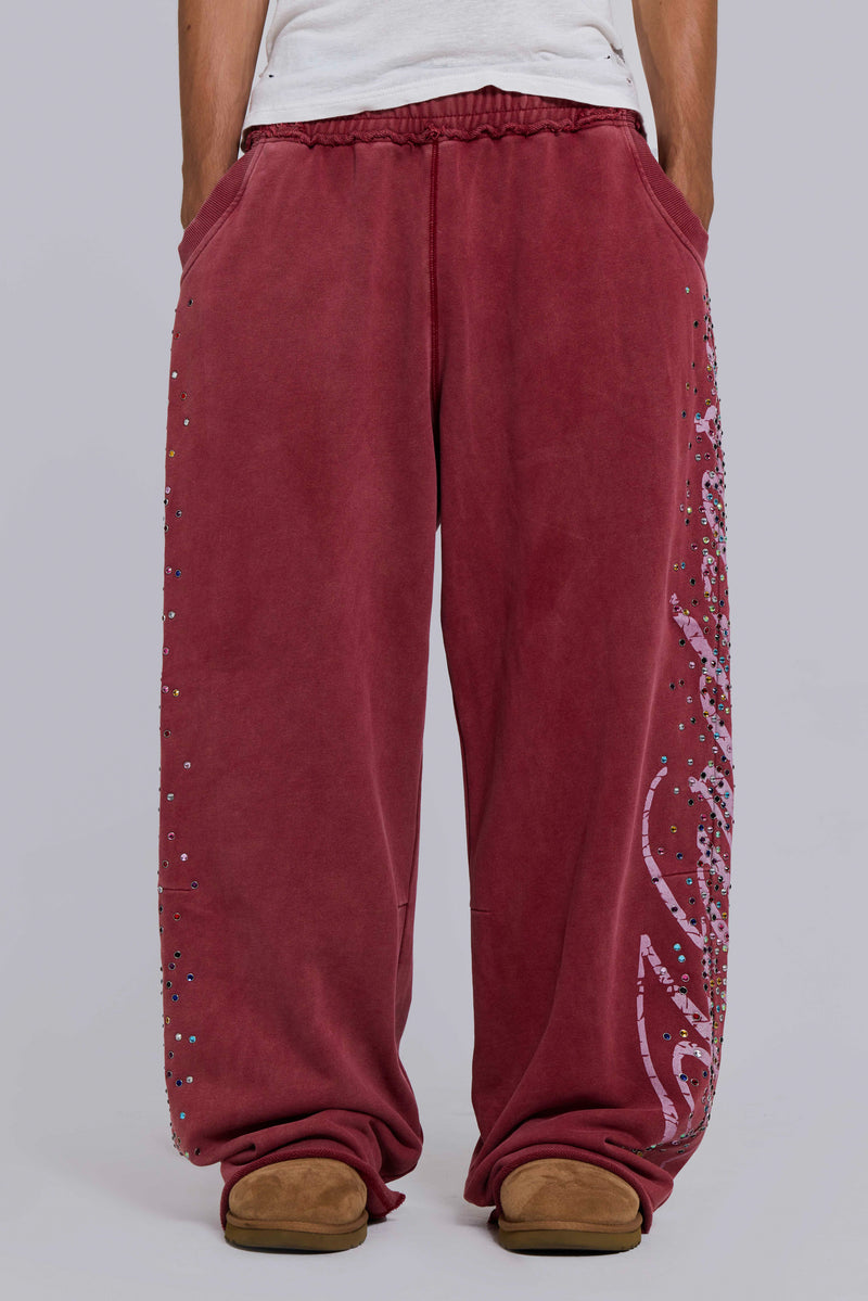 Burgundy Hardcore Jewel Monster Joggers