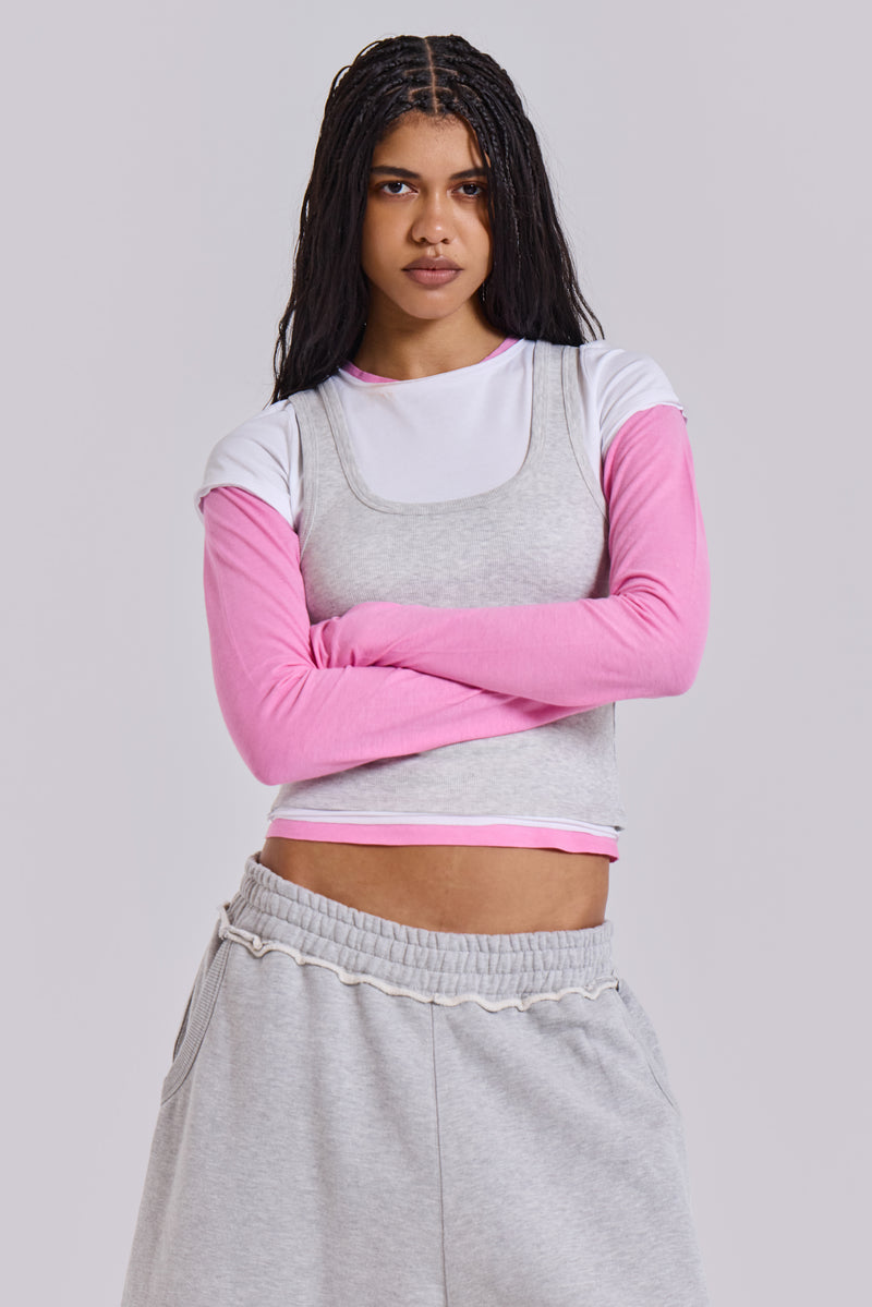 Lexie Triple Layer Long Sleeve Top in Grey Marl