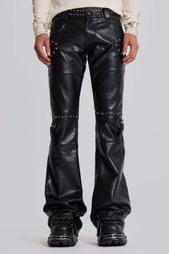 Black Carbon Studded Drift Bootcut Pants - W26 / Black