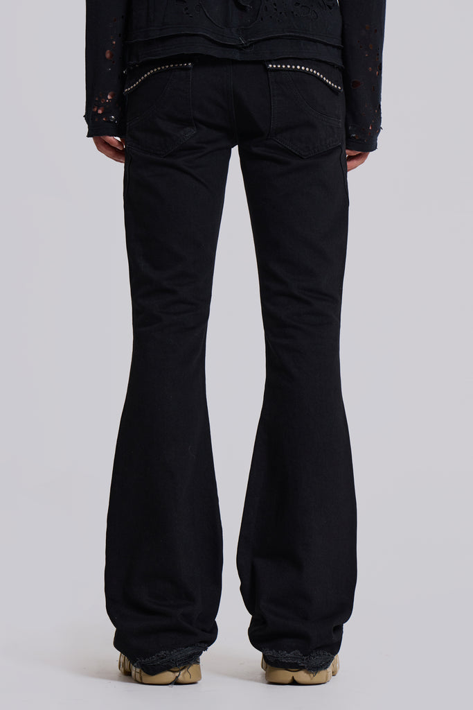 Jet Black Studded Drift Flared Jeans