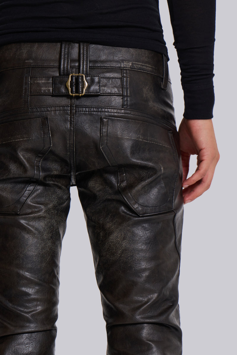 Washed Black PU Drift Flared Jeans