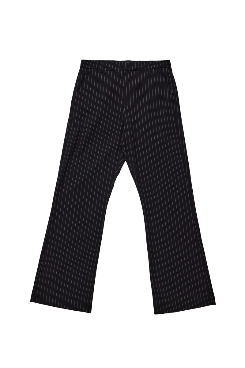 Black Pinstripe Stacked Bootcut Suit Pants