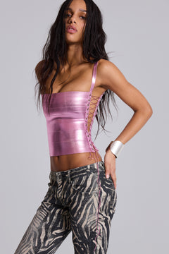 Idol Metallic Bandage Corset Top in Pink – view 1