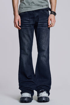 Indigo Creased Drift Bootcut Jeans - W26 / Blue