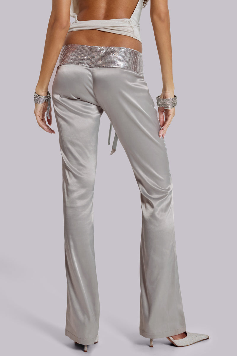 Nivi Chainmail Satin Trousers in Silver